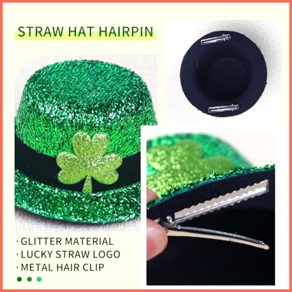 Glitter Shamrock Hat Hair Clips with Alligator Clips for Women - Picture 3 of 7